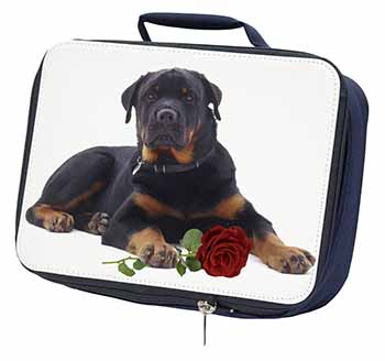 Rottweiler Dog with a Red Rose Navy Insulated School Lunch Box/Picnic Bag