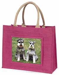 Schnauzer Dogs Large Pink Jute Shopping Bag