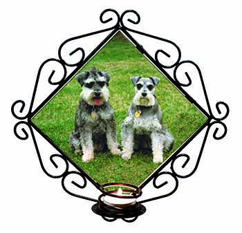 Schnauzer Dogs Wrought Iron Wall Art Candle Holder