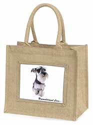 Schnauzer Dog-Love Natural/Beige Jute Large Shopping Bag