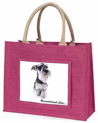 Schnauzer Dog-Love Large Pink Jute Shopping Bag