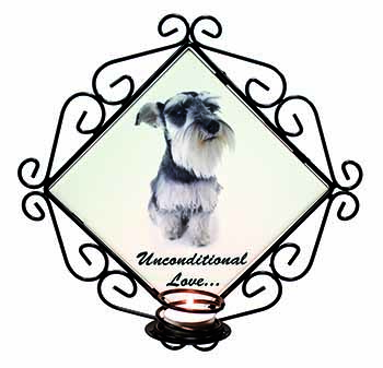 Schnauzer Dog-Love Wrought Iron Wall Art Candle Holder