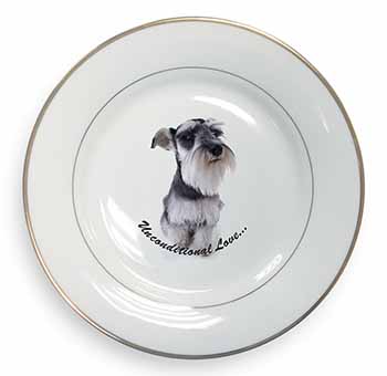 Schnauzer Dog-Love Gold Rim Plate Printed Full Colour in Gift Box