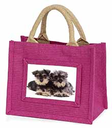 Miniature Schnauzer Dogs Little Girls Small Pink Jute Shopping Bag