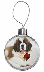 St. Bernard Dod with Red Rose Christmas Bauble