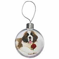 St. Bernard Dod with Red Rose Christmas Bauble