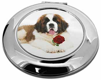 St. Bernard Dod with Red Rose Make-Up Round Compact Mirror