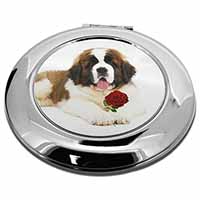 St. Bernard Dod with Red Rose Make-Up Round Compact Mirror