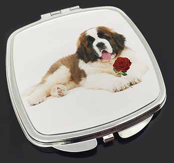 St. Bernard Dod with Red Rose Make-Up Compact Mirror