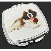 St. Bernard Dod with Red Rose Make-Up Compact Mirror