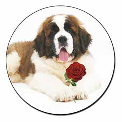 St. Bernard Dod with Red Rose Fridge Magnet Printed Full Colour