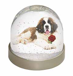 St. Bernard Dod with Red Rose Snow Globe Photo Waterball