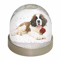 St. Bernard Dod with Red Rose Snow Globe Photo Waterball