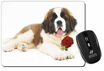 St. Bernard Dod with Red Rose Computer Mouse Mat