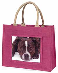 Staffordshire Bull Terrier Dog Large Pink Jute Shopping Bag