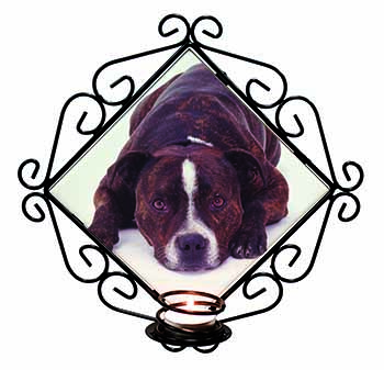 Staffordshire Bull Terrier Dog Wrought Iron Wall Art Candle Holder