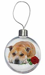 Red Staffie with Rose Christmas Bauble