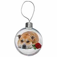 Red Staffie with Rose Christmas Bauble