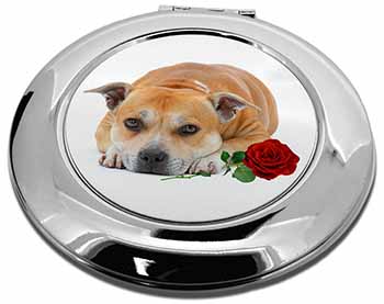 Red Staffie with Rose Make-Up Round Compact Mirror