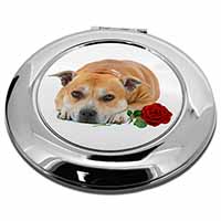 Red Staffie with Rose Make-Up Round Compact Mirror