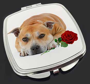 Red Staffie with Rose Make-Up Compact Mirror