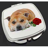 Red Staffie with Rose Make-Up Compact Mirror