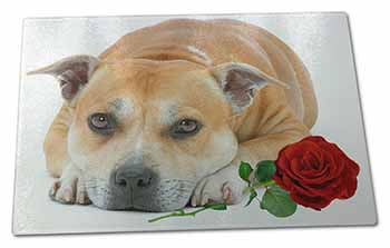 Large Glass Cutting Chopping Board Red Staffie with Rose