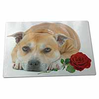 Large Glass Cutting Chopping Board Red Staffie with Rose