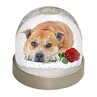 Red Staffie with Rose Snow Globe Photo Waterball