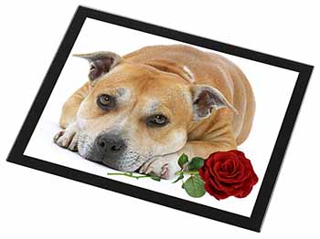 Red Staffie with Rose Black Rim High Quality Glass Placemat