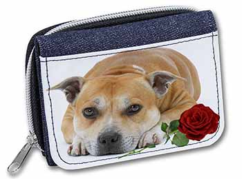 Red Staffie with Rose Unisex Denim Purse Wallet