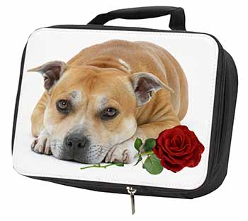 Red Staffie with Rose Black Insulated School Lunch Box/Picnic Bag