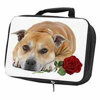 Red Staffie with Rose Black Insulated School Lunch Box/Picnic Bag