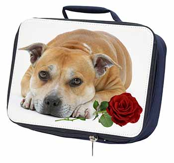 Red Staffie with Rose Navy Insulated School Lunch Box/Picnic Bag