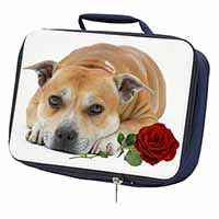 Red Staffie with Rose Navy Insulated School Lunch Box/Picnic Bag