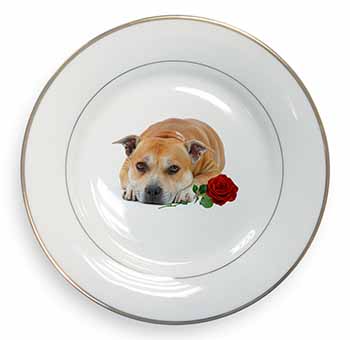 Red Staffie with Rose Gold Rim Plate Printed Full Colour in Gift Box