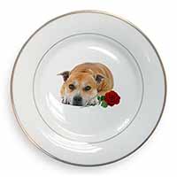 Red Staffie with Rose Gold Rim Plate Printed Full Colour in Gift Box