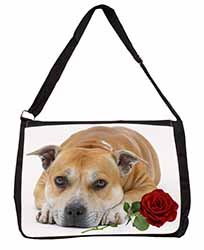 Red Staffie with Rose Large Black Laptop Shoulder Bag School/College