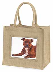 Staffordshire Bull Terrier Dog Natural/Beige Jute Large Shopping Bag