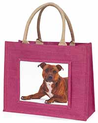 Staffordshire Bull Terrier Dog Large Pink Jute Shopping Bag