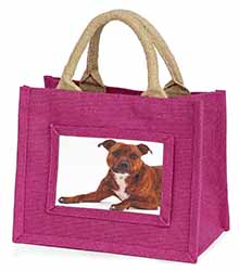 Staffordshire Bull Terrier Dog Little Girls Small Pink Jute Shopping Bag