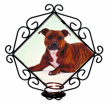 Staffordshire Bull Terrier Dog Wrought Iron Wall Art Candle Holder