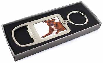 Staffordshire Bull Terrier Dog Chrome Metal Bottle Opener Keyring in Box