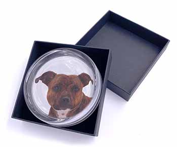 Staffordshire Bull Terrier Dog Glass Paperweight in Gift Box