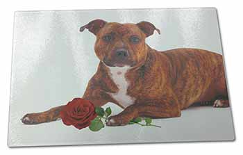 Large Glass Cutting Chopping Board Staffie with Red Rose