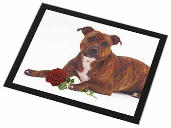 Staffie with Red Rose Black Rim High Quality Glass Placemat