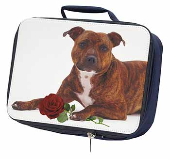 Staffie with Red Rose Navy Insulated School Lunch Box/Picnic Bag