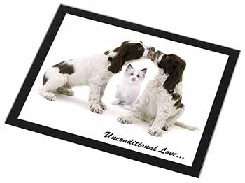 Cocker Spaniel and Kitten -Love Black Rim High Quality Glass Placemat