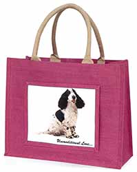 Cocker Spaniel With Love Large Pink Jute Shopping Bag