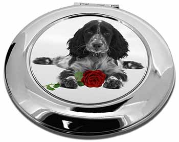 Cocker Spaniel (B+W) with Red Rose Make-Up Round Compact Mirror